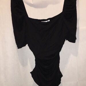 Frame Black Rouched Short Sleeve Top | Size L